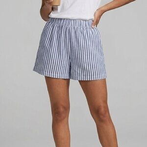 SHEIN Blue and White Striped Elastic-Waist Women's Shorts